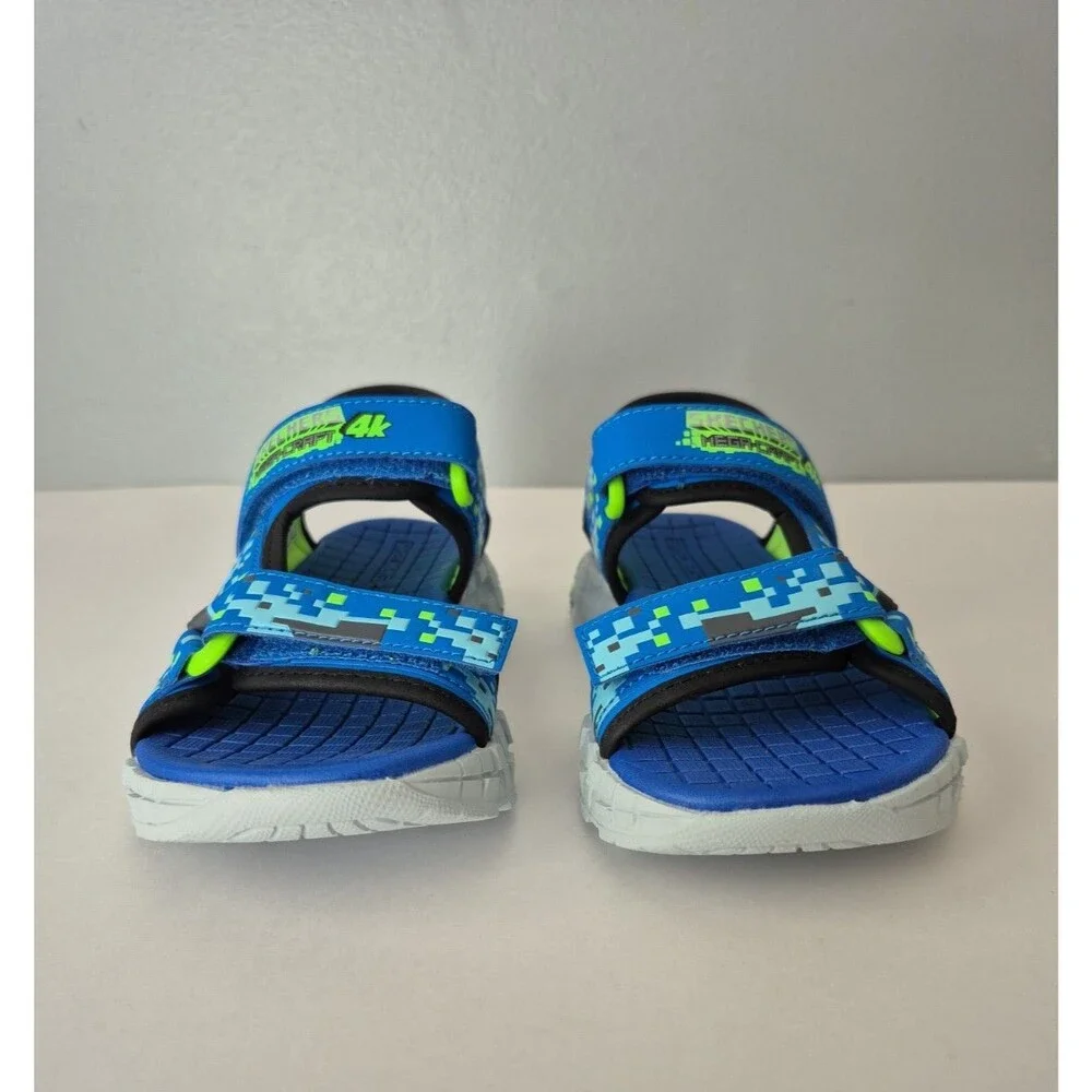Skechers Kids Mega Craft Splash 4K Sandals Blue Pizel Minecraft Style Size 12